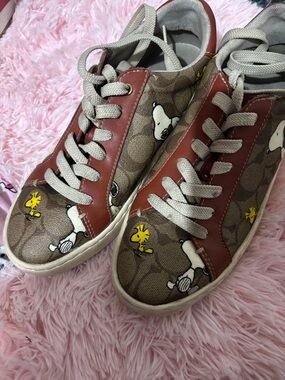Coach Kids Brown & Rust Cartoon Logo Lace-Up Sneakers